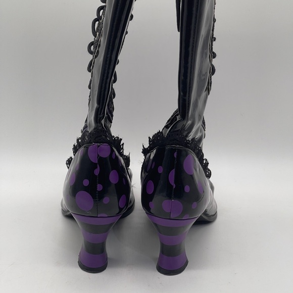 Funtasma Black Patent Purple Polka Dot Lace Up Boots Goth Cosplay Witch Sz 11.5 - Picture 3 of 9